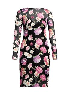 Облегающее платье из сетки с цветочным принтом и вырезами Tadashi Shoji, черный