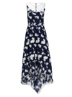 Кружевное платье-миди с цветочным принтом Teri Jon by Rickie Freeman, белый