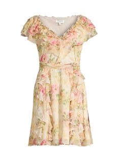 Мини-платье Ammiah с цветочным принтом и оборками Ted Baker, разноцветный
