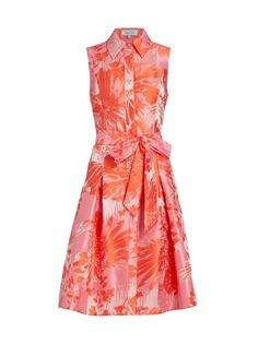 Платье до колен с цветочным принтом и завязками на талии Teri Jon by Rickie Freeman, коралловый