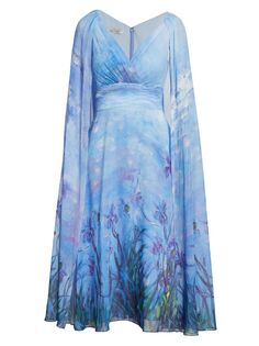 Шифоновое платье-миди с цветочным принтом Teri Jon by Rickie Freeman, синий