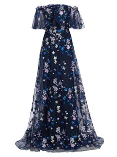 платье с вышивкой полевых цветов Teri Jon by Rickie Freeman, нави
