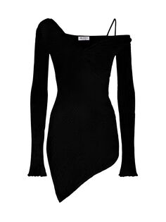 Асимметричное мини-платье с открытыми плечами The Attico, черный