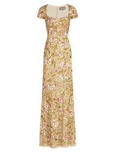 Платье Katarina с цветочным декором THEIA, золотой