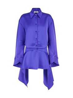 Атласное платье-рубашка с драпировкой The Attico, фиолетовый