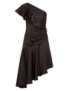 Асимметричное платье на одно плечо Lara с рюшами THEIA, черный