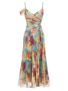 Плиссированное платье-миди с цветочным принтом Vienna THEIA