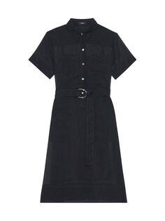 Многослойное платье-рубашка с поясом Theory, черный