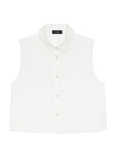 Укороченная рубашка без рукавов из смесового хлопка Theory, белый