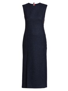 Шерстяное миди-платье с пуговицами по бокам Thom Browne, нави