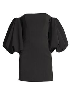 Мини-платье с открытыми плечами и пышными рукавами Toccin, черный