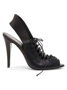 Кожаные сандалии с ремешком на пятке 105MM на шнуровке Tom Ford, черный