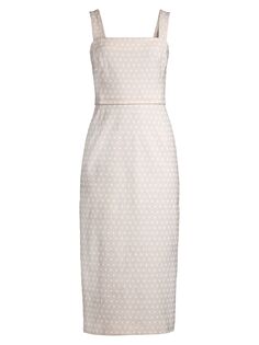 Платье-футляр из смесовой льняной ткани с геометрическим рисунком Tory Burch, белый
