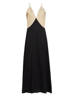 Платье-комбинация из двухцветного твила с драпировкой Totême, черный Toteme