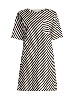 Хлопковое мини-платье-футболка в полоску Tory Burch, черный