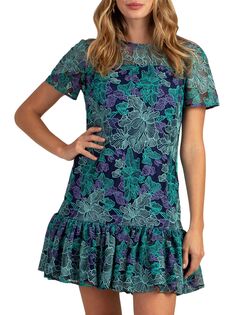 Абстрактное кружевное мини-платье Trina Turk, разноцветный