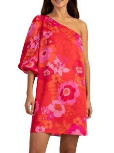 Восхитительное мини-платье с цветочным принтом на одно плечо Trina Turk