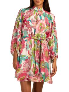 Мини-платье Art с поясом и цветочным принтом Trina Turk, разноцветный
