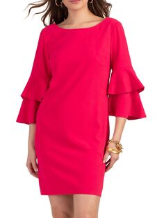 Ярусное мини-платье Leona с расклешенными рукавами Trina Turk, розовый