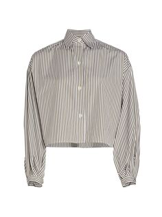 Укороченная рубашка из хлопка с пуговицами спереди в полоску Rendezvous TWP, белый