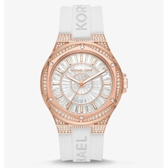 Часы наручные Michael Kors Oversized Lennox Pavé Rose Gold-Tone and Silicone, белый