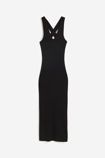 Платье H&amp;M Rib-knit V-neck, черный H&M
