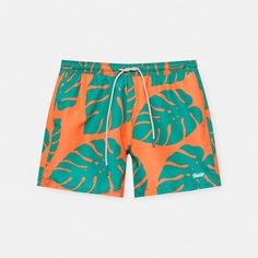 Шорты для плавания Pull&amp;Bear Palm Tree Print, оранжевый/зеленый