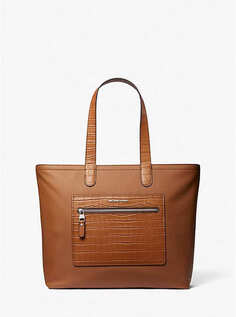 Сумка Michael Kors Hudson Textured Leather Top-Zip Tote, коричневый