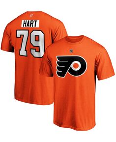 Мужская футболка carter hart orange philadelphia flyers team с аутентичным названием и номером стека Fanatics