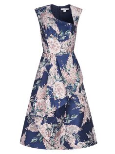 Платье А-силуэта с цветочным принтом Kay Unger, синий