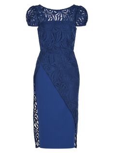 Кружевное платье-миди Kay Unger, синий