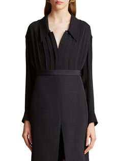 Шелковая плиссированная блузка Dorian Khaite, черный