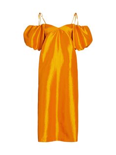 Платье миди из тафты с пышными рукавами Clarice Kika Vargas, оранжевый
