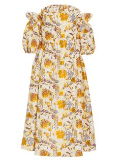 Платье миди с открытыми плечами и цветочным принтом Margaret Kika Vargas, желтый