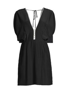 Шелковое мини-платье с V-образным вырезом Kiki de Montparnasse, черный Kiki De Montparnasse