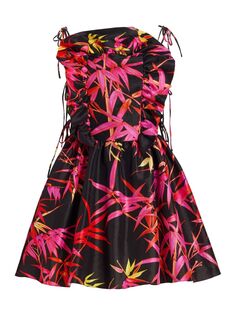 Мини-платье Chiara с принтом пальм Kika Vargas, фуксия
