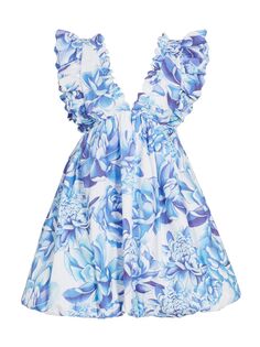 Мини-платье Caroline с цветочным принтом и рукавами-крылышками Kika Vargas, синий