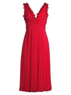 Плиссированное платье-миди Alessandra с V-образным вырезом Ungaro, красный