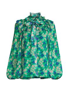 Блузка Ellen с цветочным принтом и оборками Ungaro, мятный