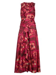 Шелковое платье макси с рюшами Othella Ulla Johnson, роза