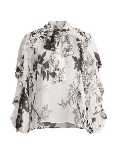 Alexis Шелковая блузка с оборками и цветочным принтом Ungaro, слоновая кость