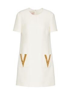 Короткое платье Crepe Couture с вышивкой Valentino, слоновая кость