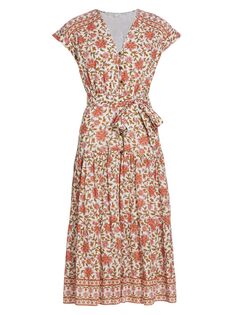 Платье макси Lexington с поясом и цветочным принтом Veronica Beard, белый