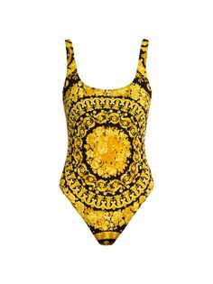 Слитный купальник с принтом Barocco Versace, золотой