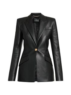 Кожаный пиджак La Vacanza приталенного кроя Versace, черный