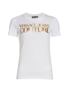 Металлизированная футболка с логотипом Versace Jeans Couture, золотой