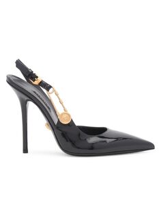 Туфли-лодочки из лакированной кожи с ремешком на пятке Safety Pin Versace, черный