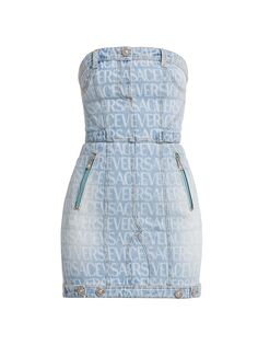 Джинсовое мини-платье La Vacanza со сплошным логотипом Versace, синий