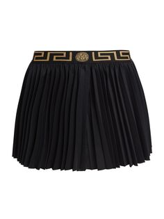 Плиссированная мини-юбка Icon Greca Versace, черный