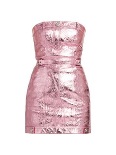 Мини-платье без бретелек из ламинированной кожи La Vacanza Versace, розовый